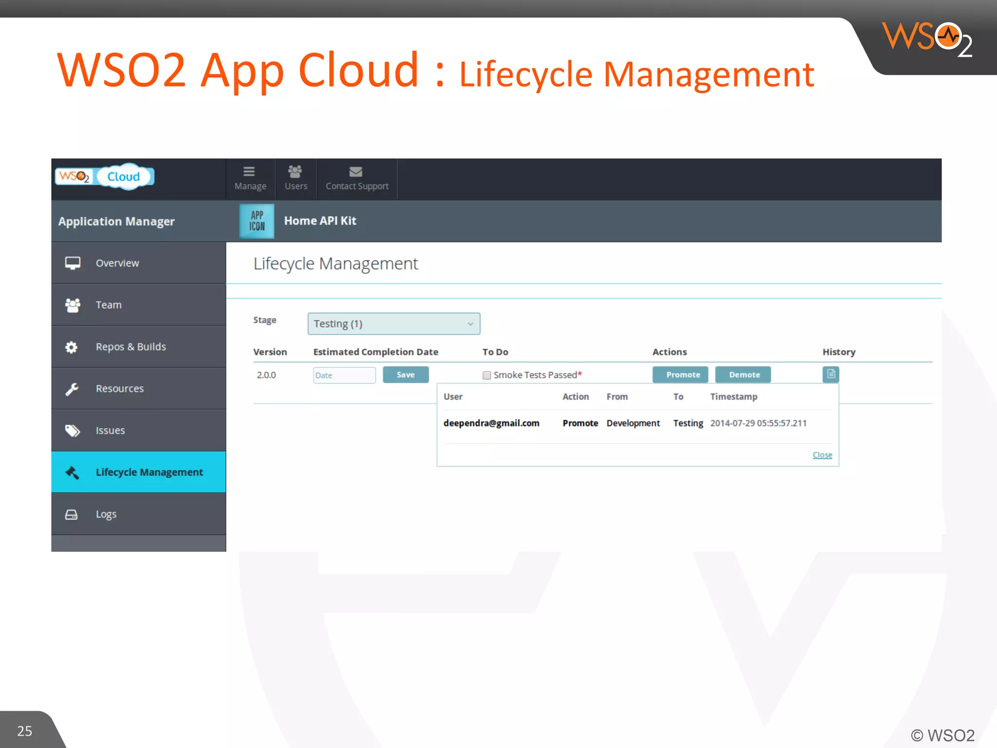 25	
  
WSO2	
  App	
  Cloud	
  :	
  Lifecycle	
  Management	
  
 