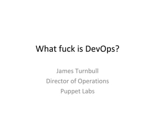 What fuck is DevOps? James Turnbull Director of Operations Puppet Labs 