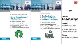 Q&A
DevOps
bit.ly/5pdops
Contact
@schlomoschapiro
schlomo.schapiro@
deutschebahn.com
Slides
go.schapiro.org/slides
 