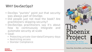 PAGE13
DEVOPS
INDONESIA
WHY DevSecOps?WHY DevSecOps?
● DevOps “purists” point out that security
was always part of DevOps
...