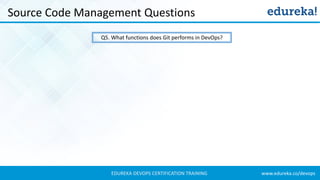 www.edureka.co/devopsEDUREKA DEVOPS CERTIFICATION TRAINING
Source Code Management Questions
Q5. What functions does Git performs in DevOps?
 