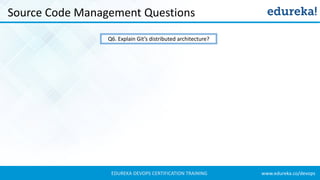 www.edureka.co/devopsEDUREKA DEVOPS CERTIFICATION TRAINING
Source Code Management Questions
Q6. Explain Git’s distributed architecture?
 
