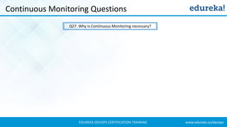 www.edureka.co/devopsEDUREKA DEVOPS CERTIFICATION TRAINING
Continuous Monitoring Questions
Q27. Why is Continuous Monitoring necessary?
 