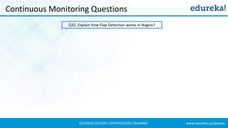 www.edureka.co/devopsEDUREKA DEVOPS CERTIFICATION TRAINING
Continuous Monitoring Questions
Q32. Explain how Flap Detection works in Nagios?
 