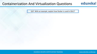 www.edureka.co/devopsEDUREKA DEVOPS CERTIFICATION TRAINING
Containerization And Virtualization Questions
Q37. With an example, explain how Docker is used in SDLC?
 