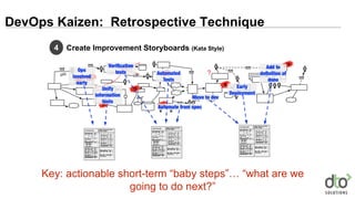 DevOps Kaizen: Retrospective Technique
Create Improvement Storyboards (Kata Style)4
Key: actionable short-term “baby steps...