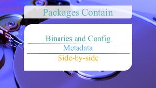 Binaries and Config
Metadata
Side-by-side
Packages Contain
 