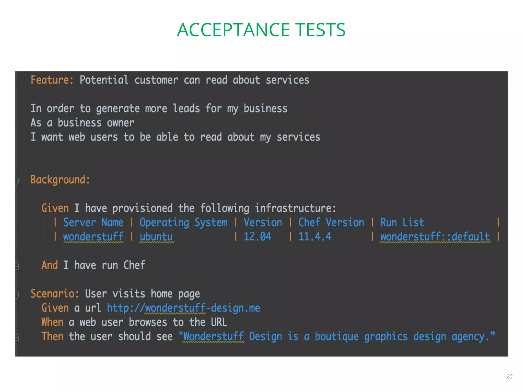 ACCEPTANCE TESTS
20
 