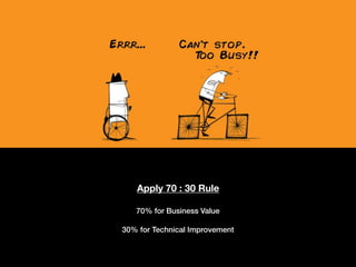 Apply 70 : 30 Rule 
70% for Business Value 
 
30% for Technical Improvement
 