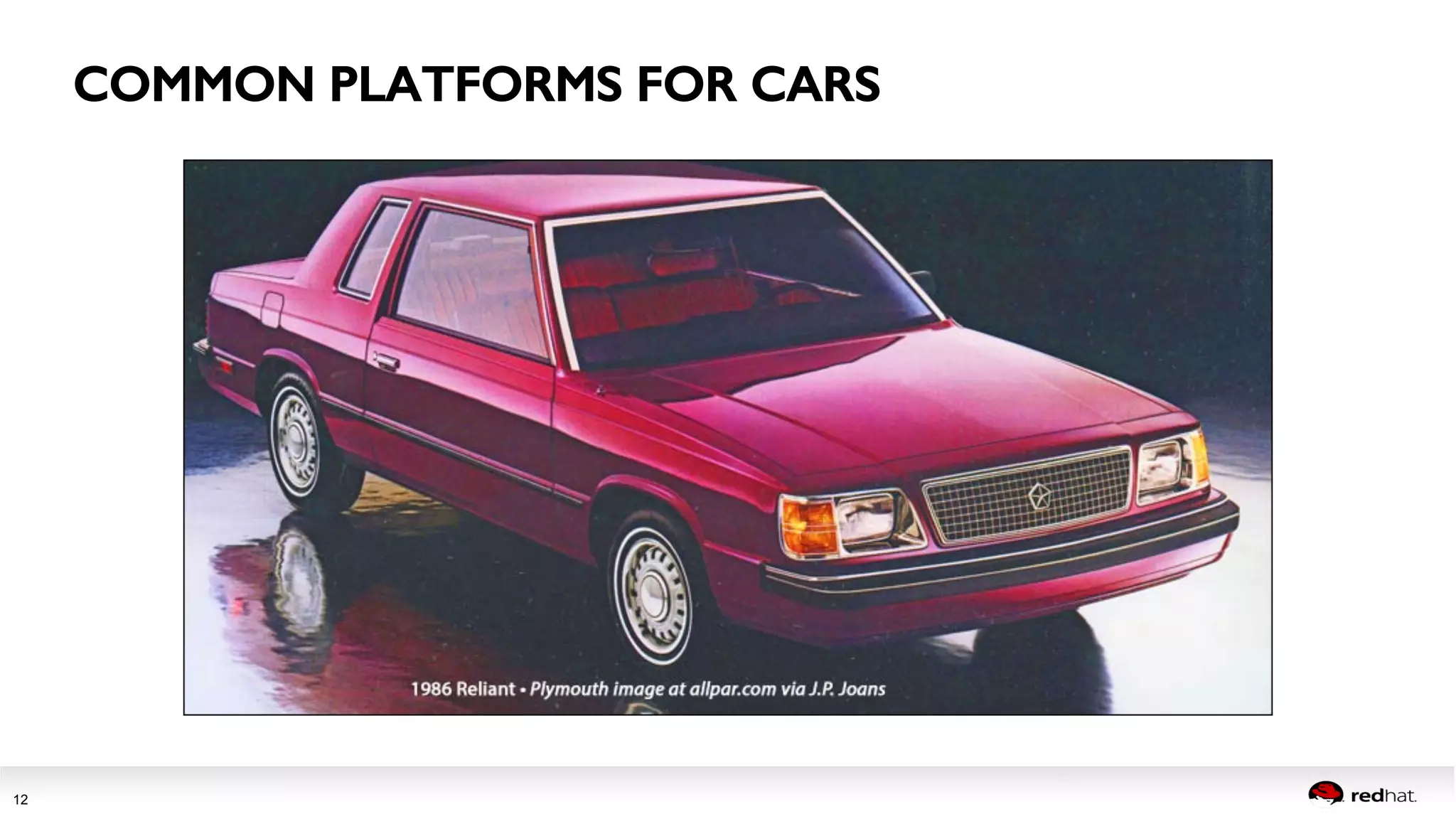 Session title 
12 
COMMON PLATFORMS FOR CARS! 
 