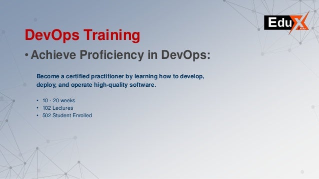 DevOps Training
• Achieve Proficiency in DevOps:
Become a certified practitioner by learning how to develop,
deploy, and operate high-quality software.
• 10 - 20 weeks
• 102 Lectures
• 502 Student Enrolled
 