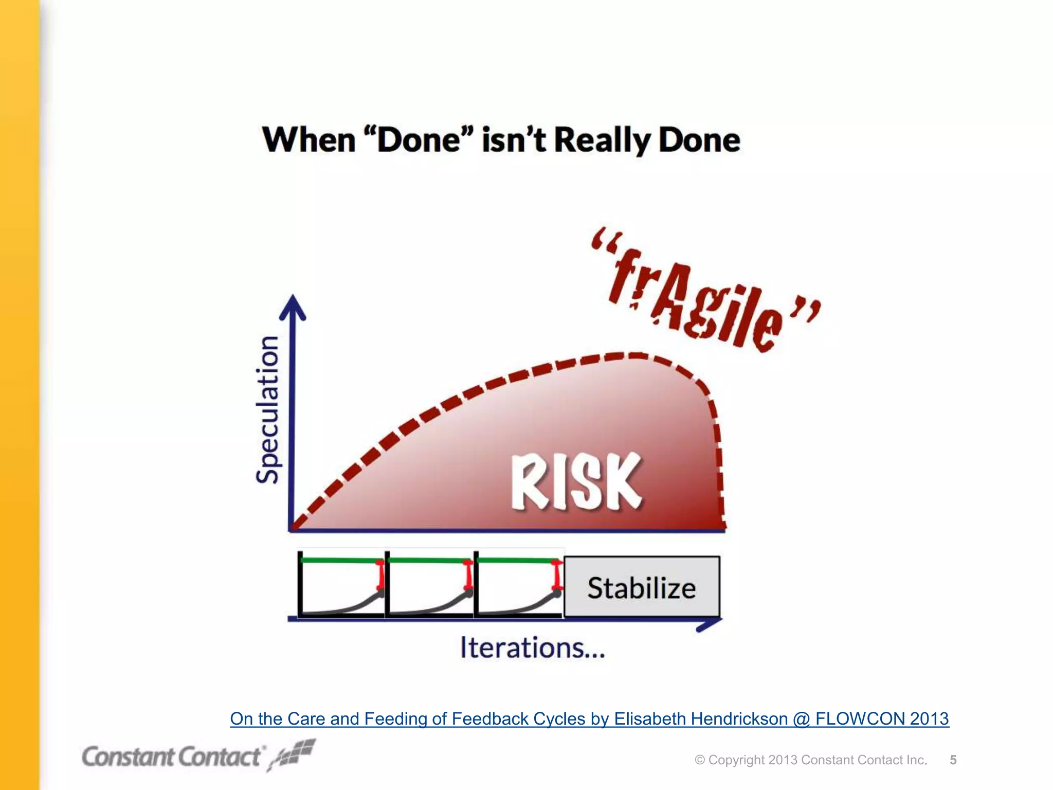 © Copyright 2013 Constant Contact Inc. 5
On the Care and Feeding of Feedback Cycles by Elisabeth Hendrickson @ FLOWCON 2013
 