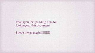 Thankyou for spending time for
looking out this document
I hope it was useful!!!!!!!!!
 