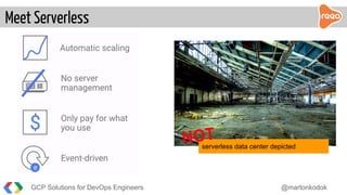 Meet Serverless
serverless data center depicted
GCP Solutions for DevOps Engineers @martonkodok
 