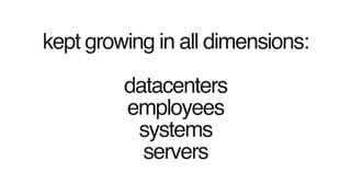 kept growing in all dimensions:
datacenters
employees
systems
servers
 