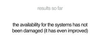 results so far
the availability for the systems has not
been damaged (it has even improved)
 