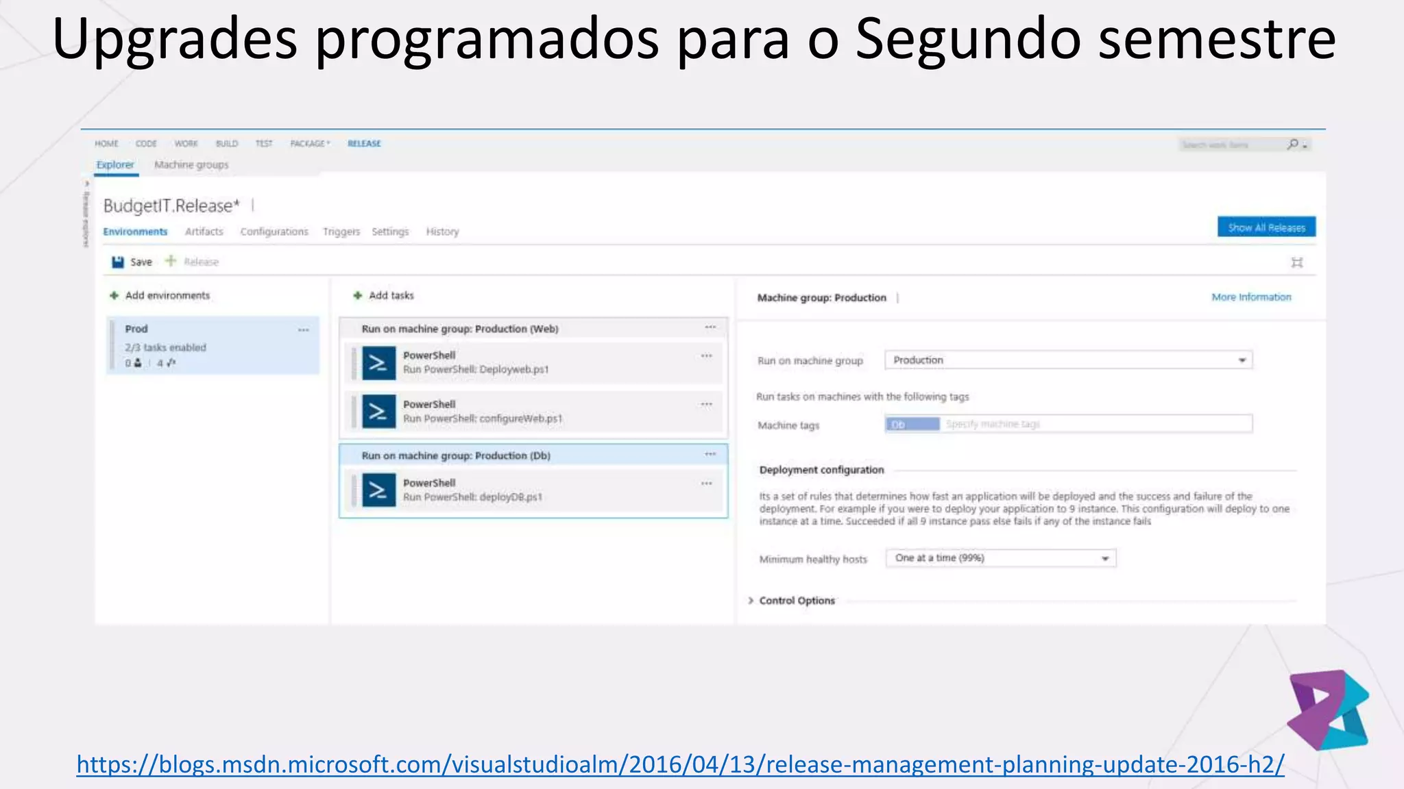 Upgrades programados para o Segundo semestre
https://blogs.msdn.microsoft.com/visualstudioalm/2016/04/13/release-management-planning-update-2016-h2/
 