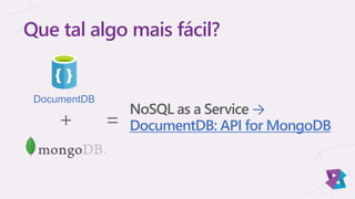 NoSQL as a Service →
DocumentDB: API for MongoDB
Que tal algo mais fácil?
DocumentDB
+ =
 