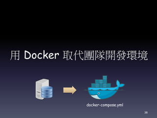 用 Docker 取代團隊開發環境
docker-compose.yml
38
 