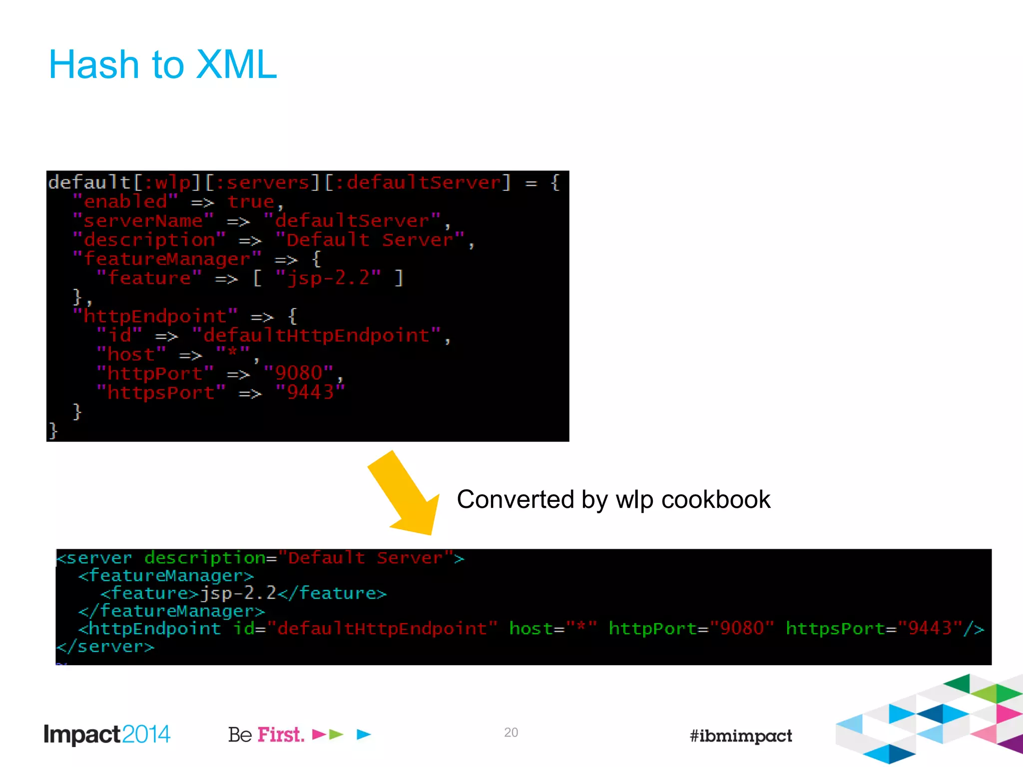 Hash to XML
20
Converted by wlp cookbook
 