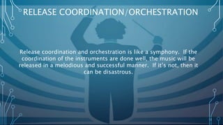12
RELEASE COORDINATION/ORCHESTRATION
Release coordination and orchestration is like a symphony. If the
coordination of the instruments are done well, the music will be
released in a melodious and successful manner. If it’s not, then it
can be disastrous.
 