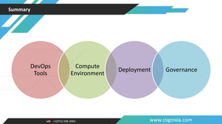 +1(973) 598-3969 www.cognixia.com
Summary
DevOps
Tools
Compute
Environment
Deployment Governance
 
