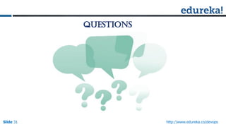 Questions
Slide 31 http://www.edureka.co/devops
 