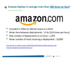 Amazon deploys in average more than 300 times an hour!
Devops success stories

•
•
•
•

Founded in 1994, 61 billion$ reven...