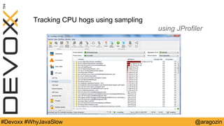 @aragozin#Devoxx #WhyJavaSlow
Tracking CPU hogs using sampling
using JProfiler
 