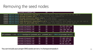 30
Removing the seed nodes
You can include your properDNS seeds servers.In chainparamseeds.h
 