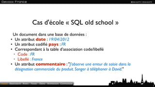 Cas d'école « SQL old school »
          Un document dans une base de données :
         • Un attribut date : 19/04/2012
 ...