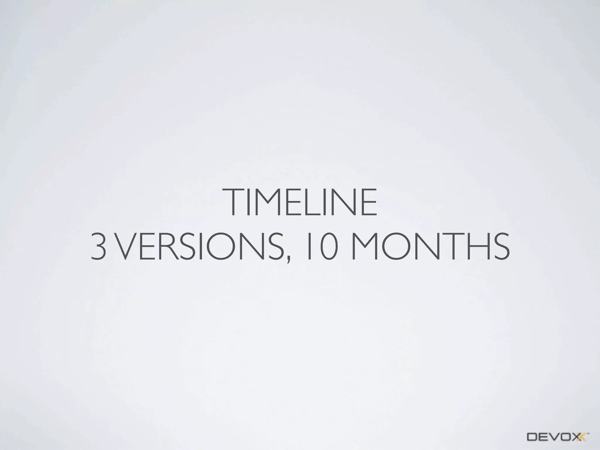 TIMELINE
3 VERSIONS, 10 MONTHS

 