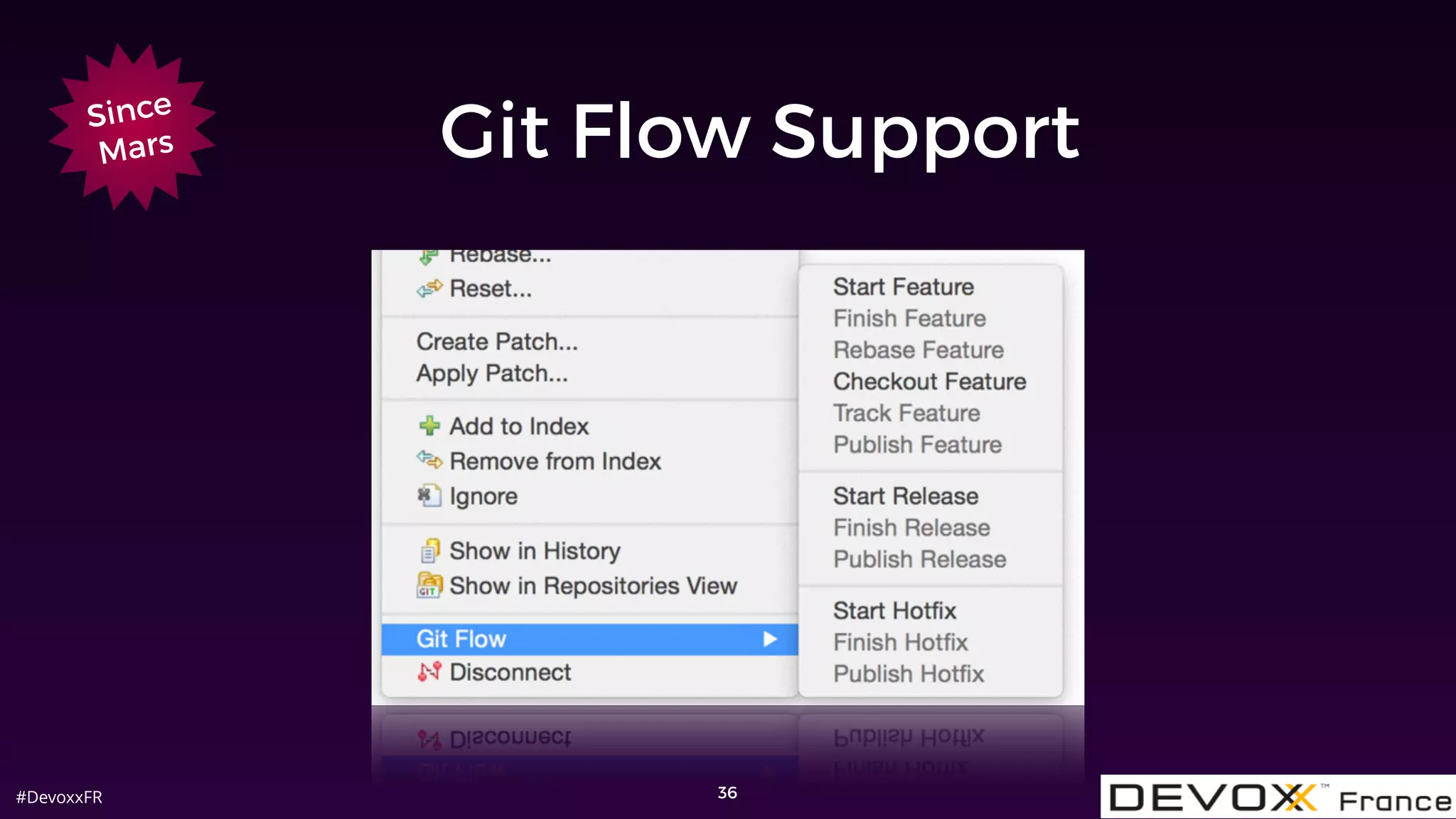 #DevoxxFR
Git Flow Support
36
Since
Mars
 