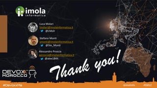 Luca Molari
lmolari@imolainformatica.it
@LMolr
Stefano Monti
smonti@imolainformatica.it
@Ste_Monti
Alessandro Proscia
aproscia@imolainformatica.it
@alex184it
#SSDLC@imolinfo
 