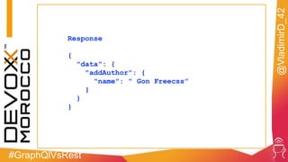 #GraphQlVsRest
@VladimirD_42
Response
{
"data": {
"addAuthor": {
"name": " Gon Freecss”
}
}
}
 