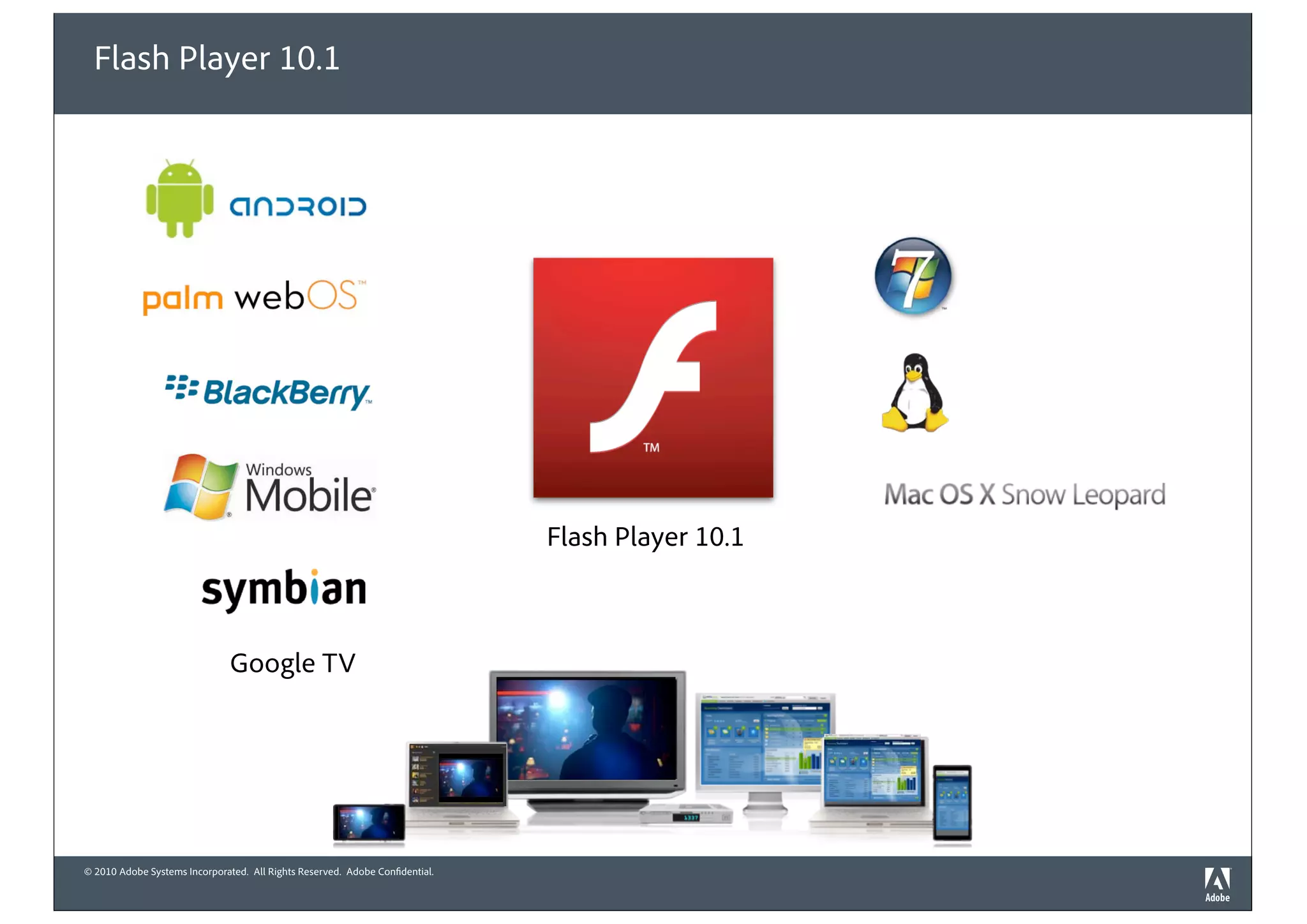 © 2010 Adobe Systems Incorporated. All Rights Reserved. Adobe Confidential.
Flash Player 10.1
Flash Player 10.1
Google TV
 