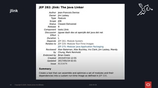 jlink
2024-05-08
Copyright © 2024, Oracle and/or its affiliates
40
 