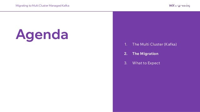 Agenda 1. The Multi Cluster (Kafka)
2. The Migration
3. What to Expect
Migrating to Multi Cluster Managed Kafka
 