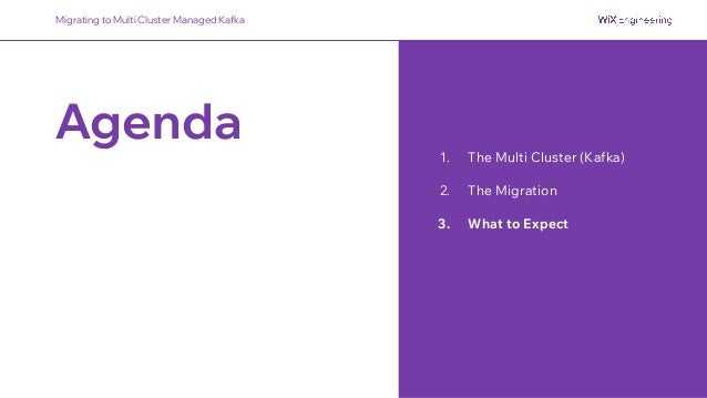 Agenda 1. The Multi Cluster (Kafka)
2. The Migration
3. What to Expect
Migrating to Multi Cluster Managed Kafka
 