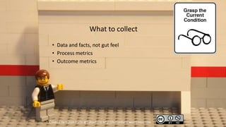 What to collect
 • Data and facts, not gut feel
 • Process metrics
 • Outcome metrics




Created by Håkan Forss @hakanforss http://hakanforss.wordpress.com
 