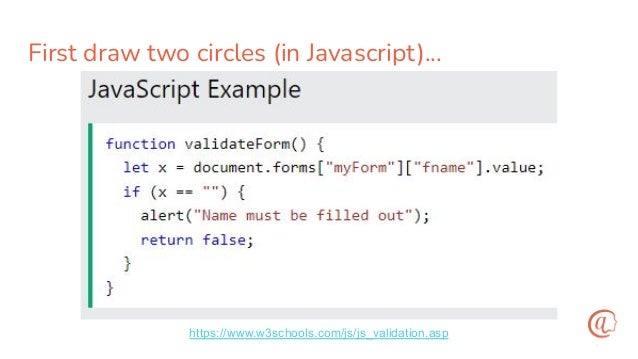 First draw two circles (in Javascript)...
https://www.w3schools.com/js/js_validation.asp
 