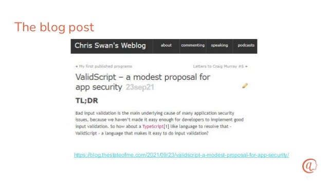 The blog post
https://blog.thestateofme.com/2021/09/23/validscript-a-modest-proposal-for-app-security/
 