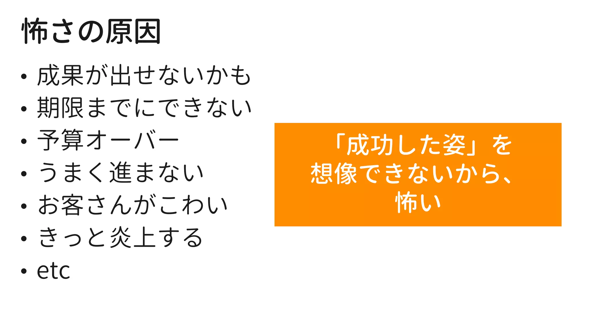 「成功した姿」を
想像できないから、
怖い
 