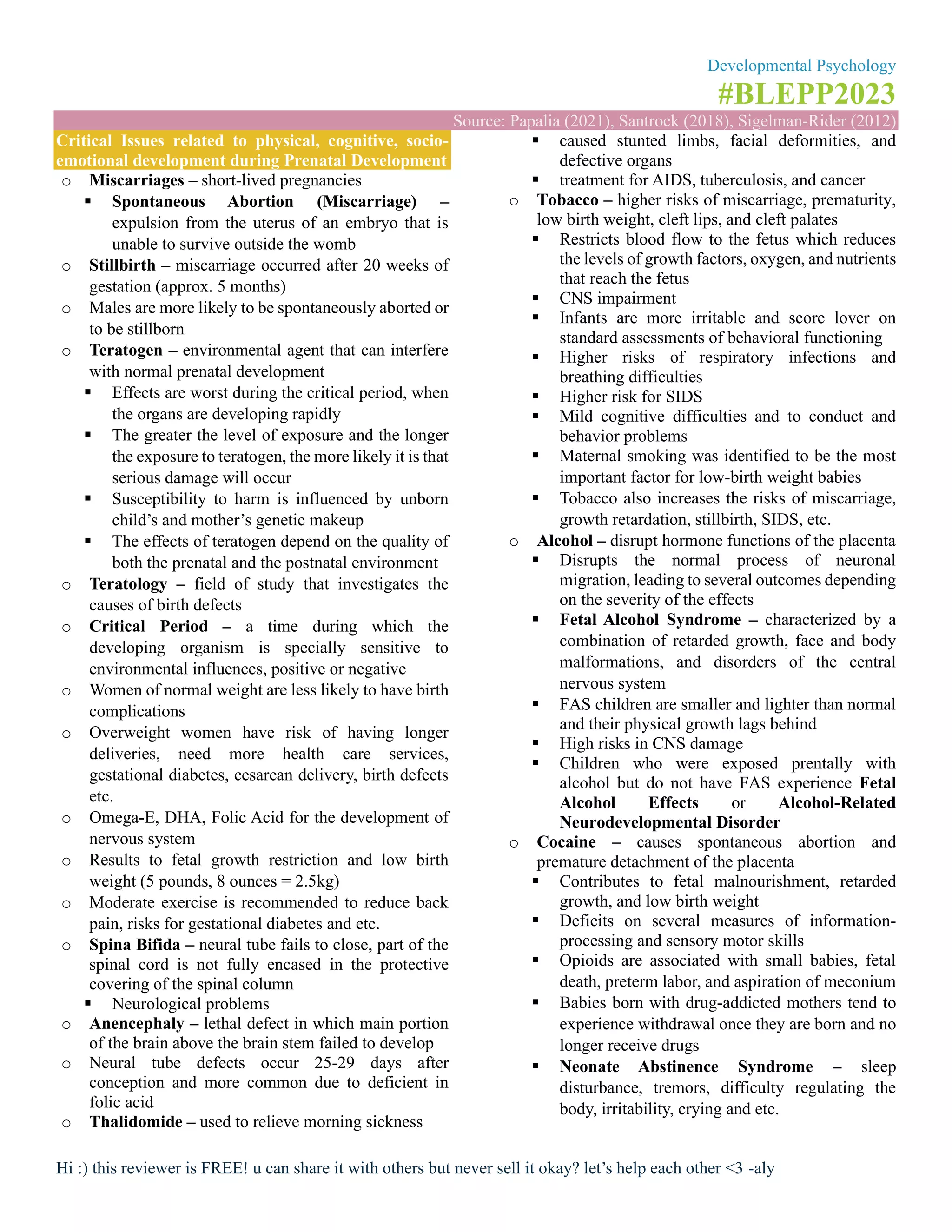 BLEPP Reviewer - Developmental Psychology | PDF