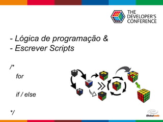 Globalcode – Open4education
- Lógica de programação &
- Escrever Scripts
/*
for
if / else
*/
 