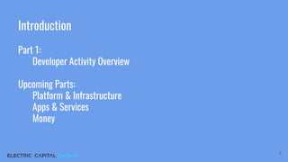 Dev Report
Introduction
Part 1:
Developer Activity Overview
Upcoming Parts:
Platform & Infrastructure
Apps & Services
Money
4
 