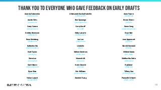 Thank you to everyone who gave feedback on early drafts
119
Anatoly Yakovenko
@aeyakovenko
Aliaksandr [Sasha] Hudzilin
@AliaksandrH
Anne Fauvre
@AnnieFauv
Austin Virts
@austinvirts
Ben Sparango
@bennybitcoins
Bruno Skvorc
@bitfalls
Casey Caruso
@caseykcaruso
Corey Soreﬀ
@csoreﬀ
Dawn Song
@dawnsongtweets
Dmitriy Berenzon
@dberenzon
Eddy Lazzarin
@eddylazzarin
Evan Mair
@ETM612
Rene Reinsberg
@followrene
Ian Lee
@ianjohnlee
Jane Lippencott
@janehk
Katherine Wu
@katherineykwu
Linda Xie
@ljxie
Marek Olszewski
@marek_
Matt Taylor
@mattytay
Meltem Demirors
@Melt_Dem
Mildred Idada
@MI_Idada
Steve Lee
@moneyball
Muneeb Ali
@muneeb
Siddhartha Dutta
@NihilistSid
Scott Moore
@notscottmoore
Kevin Owocki
@owocki
Raj Gokal
@RajGokal
Ryan Shea
@ryaneshea
Eric Williams
@sciencethedata
Tiﬀany Gao
@TiﬀanyYijiaGao
Yulian Lavysh
@yulianNEAR
Dominic Tsang Praneeth Srikanti
@bees_neeth
 