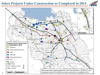 3
Select Projects Under Construction or Completed in 2014
Map shows major projects (greater than 100 units residential or 50,000 sq. ft. non-
residential) known to VTA staff to be under construction or completed in 2014.
 