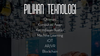 Pilihan Teknologi
Otomasi


Komputasi Awan


Kecerdasan Buatan


Machine Learning


iOT


AR/VR


Blockchain
 
