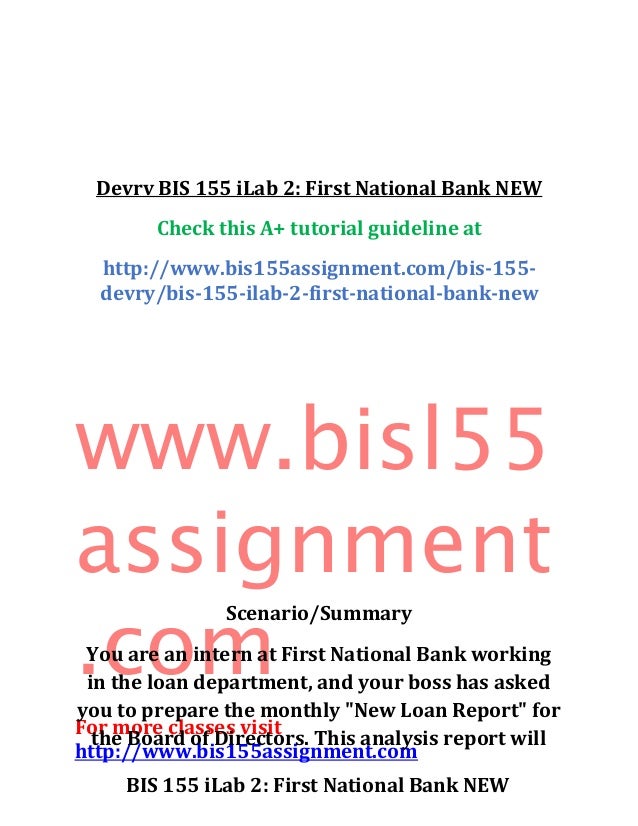 Devry Bis 155 I Lab 2 First National Bank New